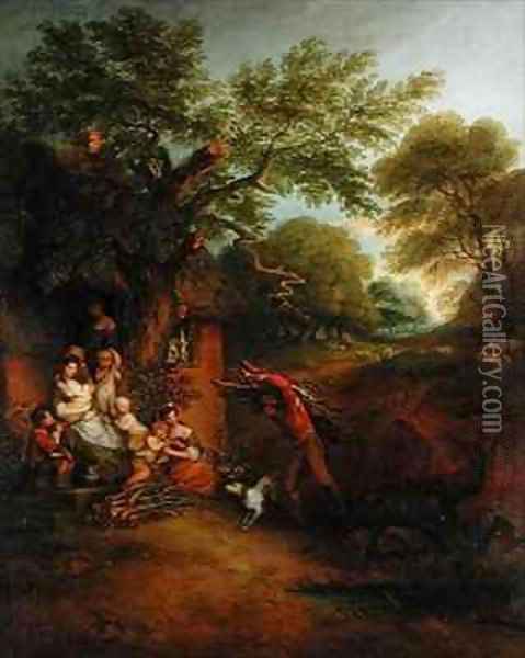 Figures before a Cottage Oil Painting - Thomas Gainsborough