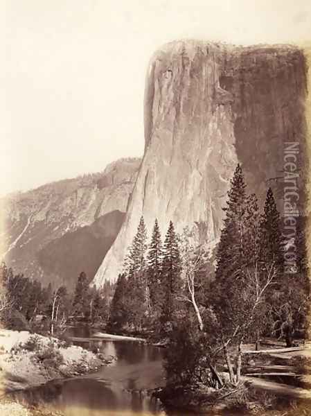 El Capitan, Yosemite National Park, USA, 1861-75 Oil Painting - Carleton Emmons Watkins