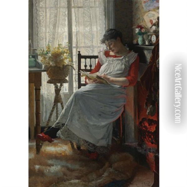 La Lectora (woman Reading) Oil Painting - Cristobal Rojas