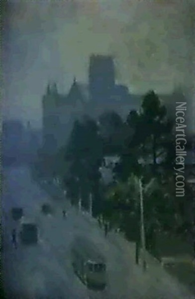 View Of St. Patricks Cathedral, Melbourne Oil Painting - Elioth Gruner
