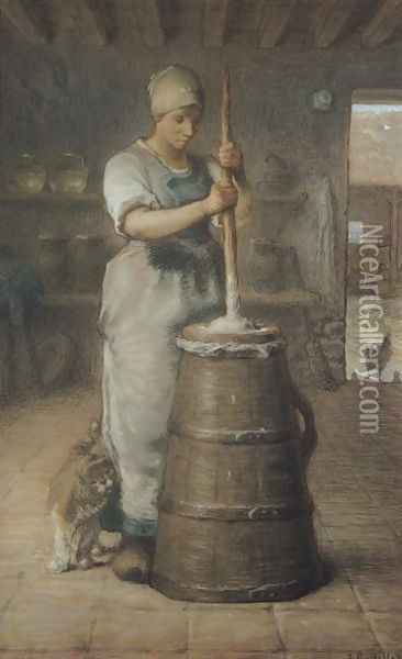 Churning Butter, 1866-68 Oil Painting - Jean-Francois Millet