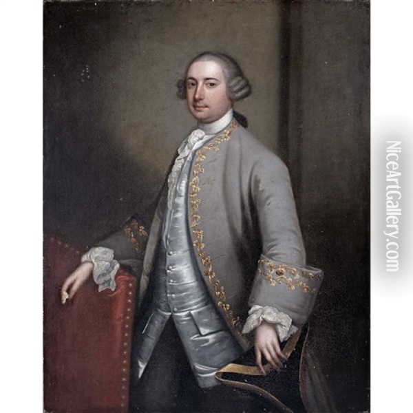 Portrait Of A Gentleman In Gray Oil Painting - Thomas Hudson