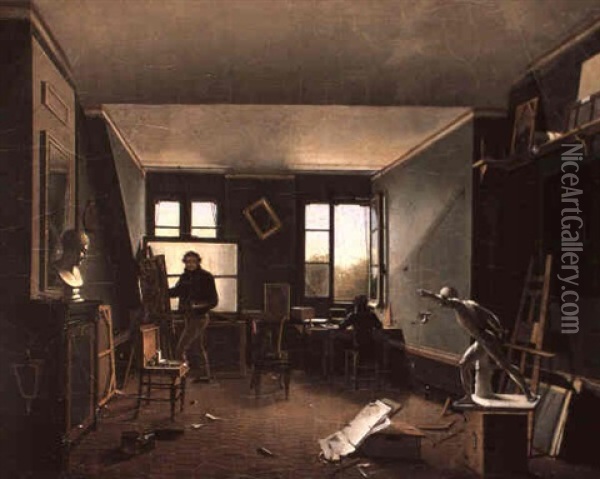 The Artist's Studio Oil Painting - Charles-Louis Lesaint
