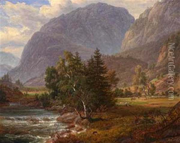 Fortundalen (after J. C. Dahls) Oil Painting - Thomas Fearnley