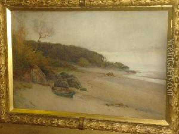 Beach Scene, Probably In North Wales Or Anglesey Oil Painting - Samuel Towers