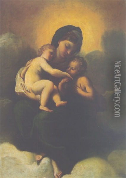 Madonna And Child In Glory With The Infant Baptist Oil Painting - Sisto Badalocchio