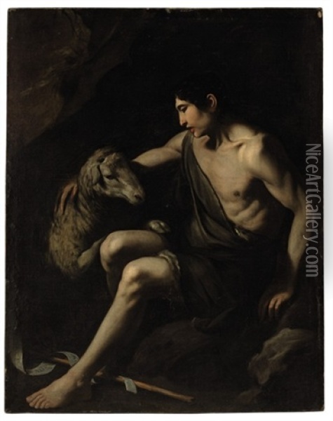 Saint John The Baptist With A Lamb Oil Painting -  Caravaggio