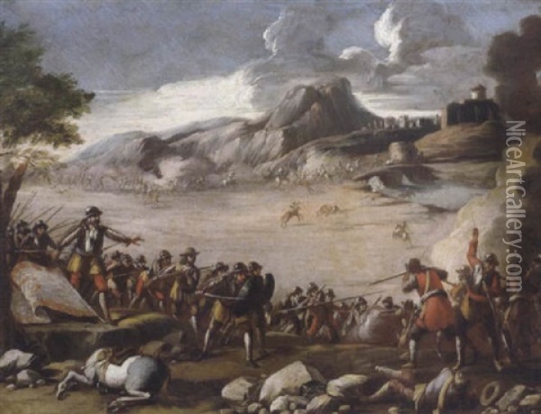 Gefecht Zwischen Musketieren Und Pikenieren Oil Painting - Aniello Falcone