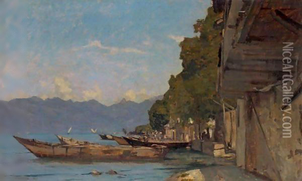The Lakeshore At Grande Rive, 1877 Oil Painting - Francois Bocion