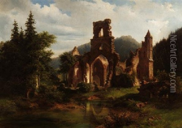 Klosterruine Im Schwarzwald Oil Painting - Johann-Rudolf Holzhalb