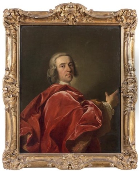 Portrait D'homme Au Manteau Rouge Oil Painting - Louis Michel van Loo