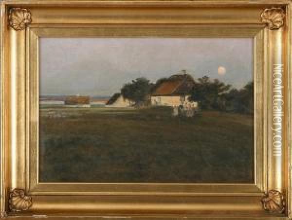 Landscape With Houses And Persons Oil Painting - Knud Larsen