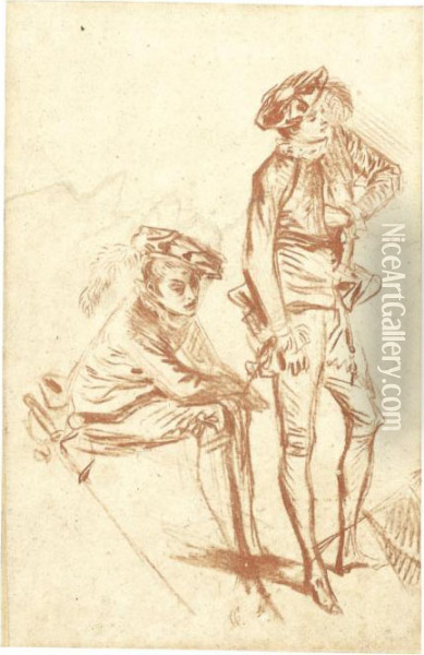 Two Actors Oil Painting - Watteau, Jean Antoine