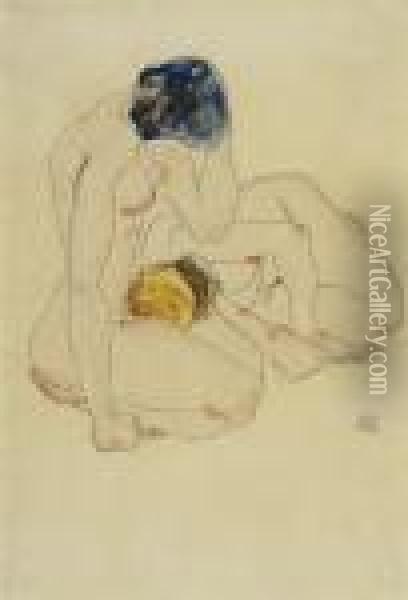Zwei Freundinnen (two Friends) Oil Painting - Egon Schiele