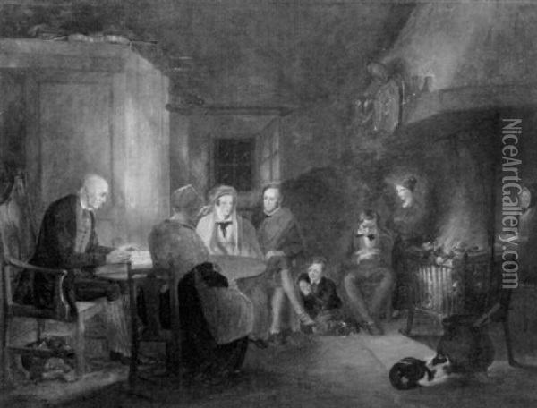 Interior With Family Seated Around A Hearth Oil Painting - Alexander Fraser the Elder