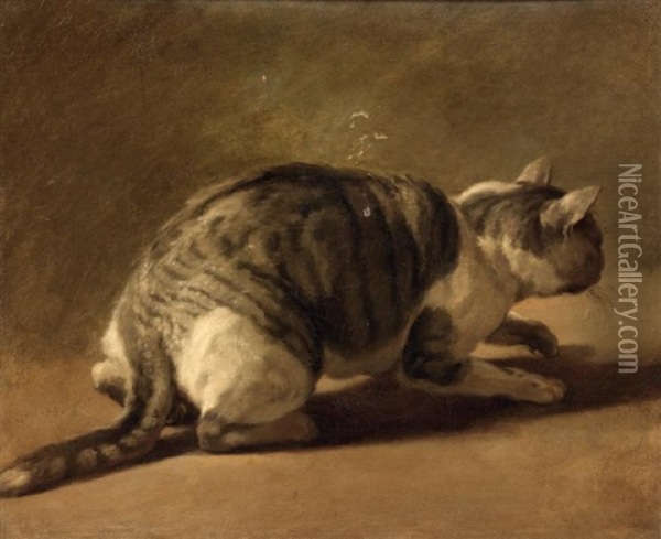 Un Chat Sauvage Aux Aguets Oil Painting - Henri Horace Roland de la Porte