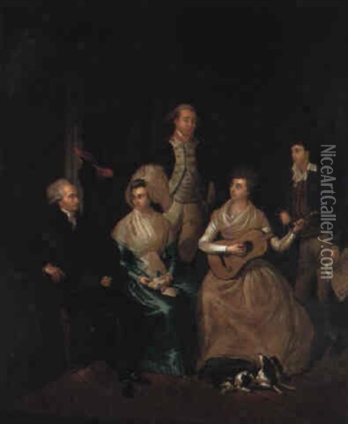 Portrait D'une Famille (la Famille Pigault?) Oil Painting - Louis Francois Gerard van der Puyl