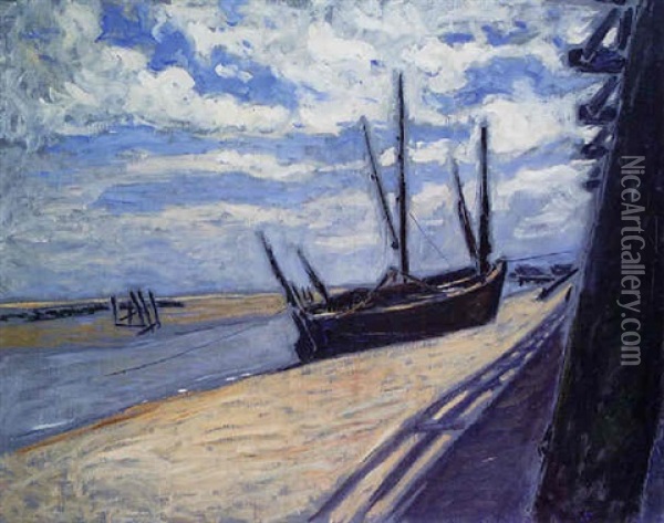 Barque Sur La Plage Oil Painting - Etienne (Adolphe E. Auguste) Moreau-Nelaton