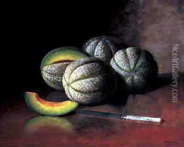 Melons And Knife Oil Painting - Carducius Plantagenet Ream