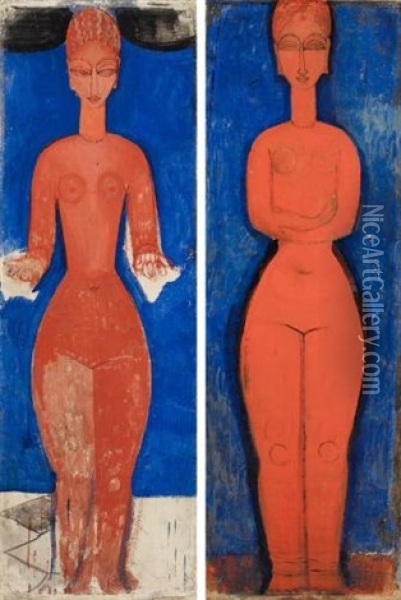 Cariatide (+ Cariatide; Pair) Oil Painting - Amedeo Modigliani