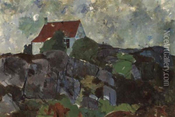 Hus Mellem Klipper Oil Painting - Anton Christoffer Rude