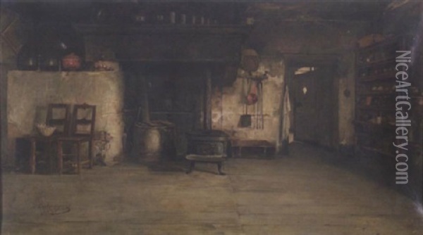 Interieur De Ferme Oil Painting - Charles Bertrand d' Entraygues