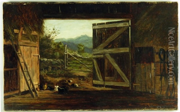 Old Barn And Mote (moat) Mountain From Jackson N. H. Oil Painting - Frank Henry Shapleigh