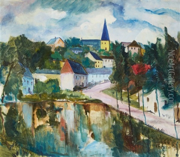 View Of A Small Town In The Eifel Oil Painting - Johannes Greferath
