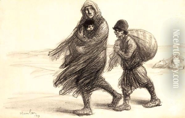 L'Exode Oil Painting - Theophile Alexandre Steinlen