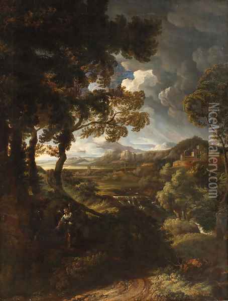 A wooded landscape with Elijah and the Angel Oil Painting - Gaspard Dughet Poussin