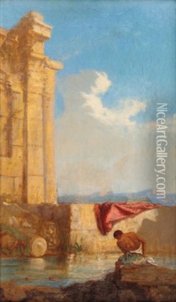 Homme Devant Des Ruines Oil Painting - Camille Rogier