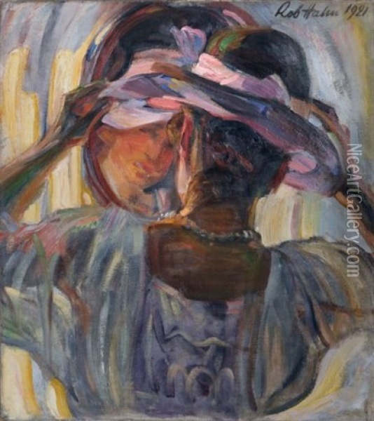 Madchen Mit Sommerhut Vor Einem Spiegel Oil Painting - Robert Hahn