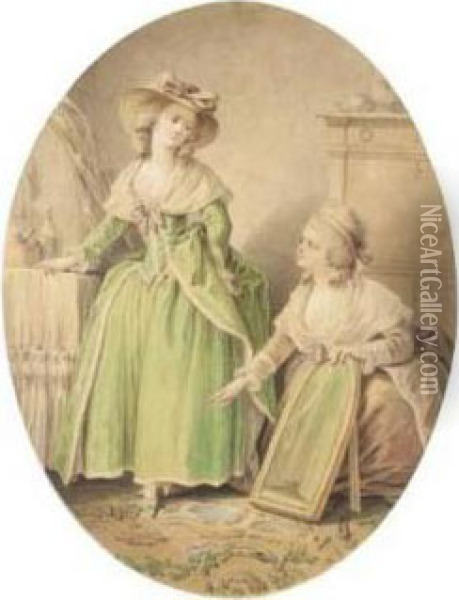 L'essai De La Belle Robe Oil Painting - Jean-Baptiste Huet I