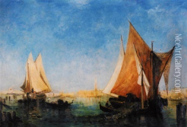 Fischerboote In Der Lagune Von Venedig Oil Painting - Henri Duvieux