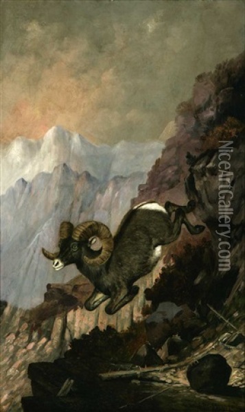 Ram In Mountain Landscape Oil Painting - Henry H. Cross