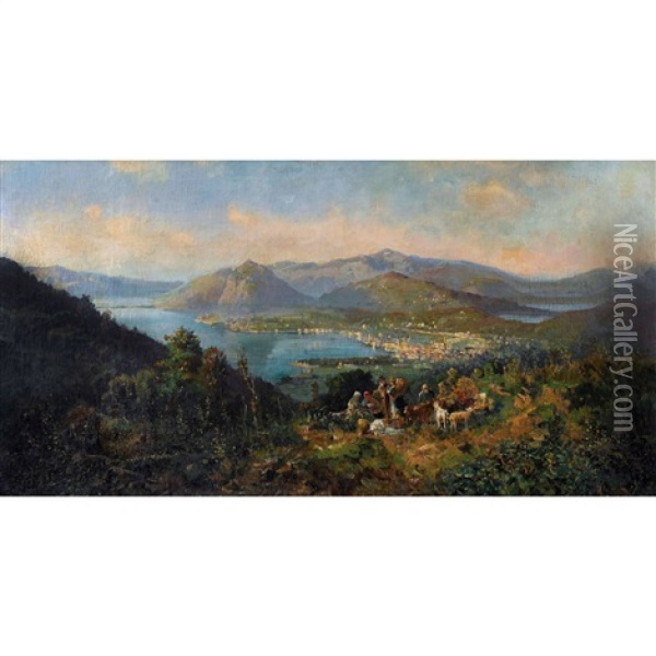 Lugano Vista Da Cureggia Oil Painting - Ambrogio Preda