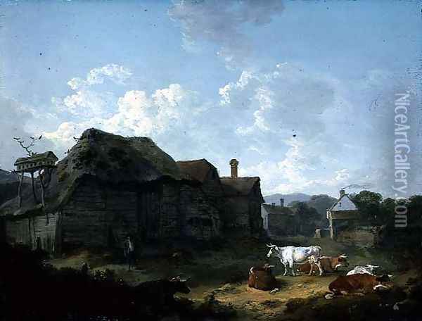 A Farmyard in Kent Oil Painting - Julius Caesar Ibbetson