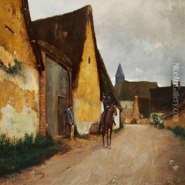 Horseman In A French Village Oil Painting - Louis Henri Deschamps