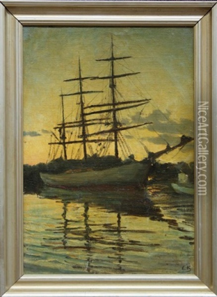 Ship At Dusk Oil Painting - Emil Axel Krause