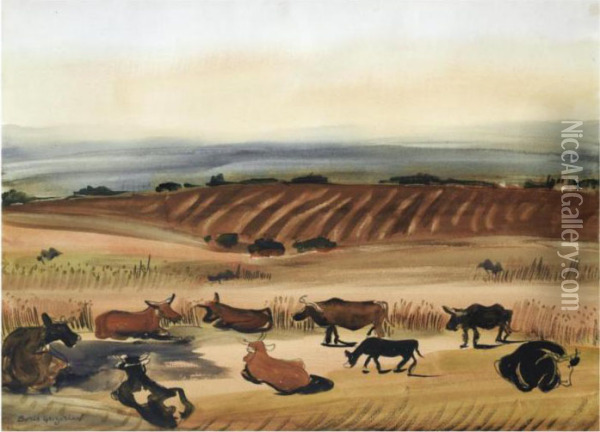 Cattle At Rest Oil Painting - Boris Dimitrevich Grigoriev