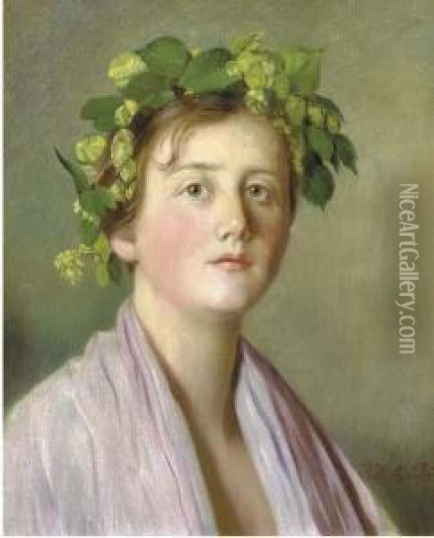 A Girl With Flowers In Her Hair Oil Painting - Rudolf Hirth Du Frenes