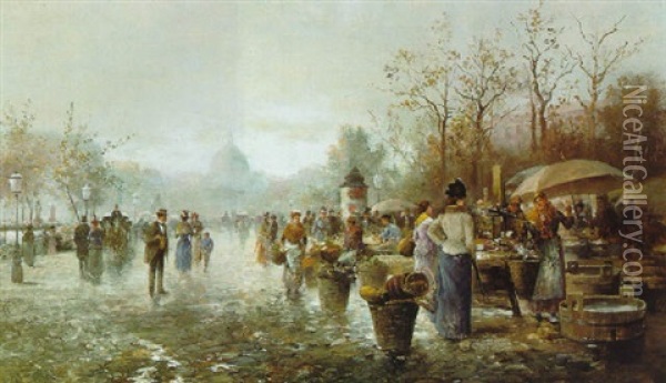 Markt In Paris Oil Painting - Emil Barbarini