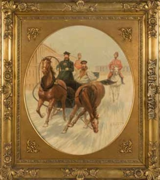 Portrait Du Grand-duc Serge Alexandrovitch De Russie, Entoure De Son Escorte Du Konvoy Oil Painting - Nikolai Vasilevich Pirogov