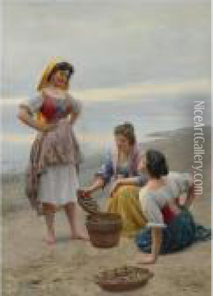 The Clam Diggers Oil Painting - Eugene de Blaas