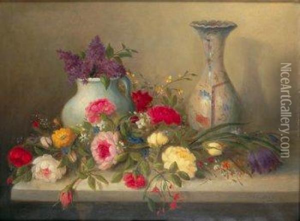 Bodegon De Flores Oil Painting - Federico Corchon y Diaque