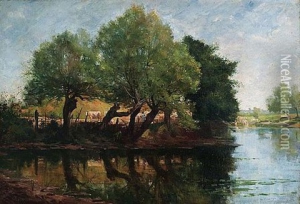 Vaches Au Pre En Bord De Riviere Oil Painting - Marie Emmanuel Gustave Comoy