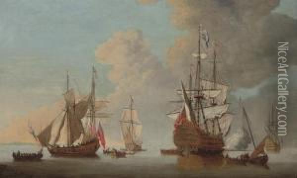 The Flagship Oil Painting - Cornelis van de Velde