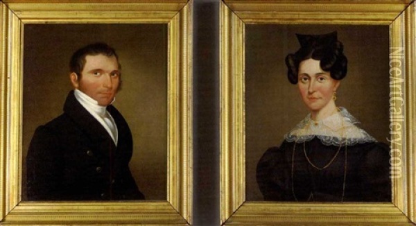Lydia Bigley Of Newport, Rhode Island (+ Portrait Of Her Husband; Pair) Oil Painting - Sanford Mason
