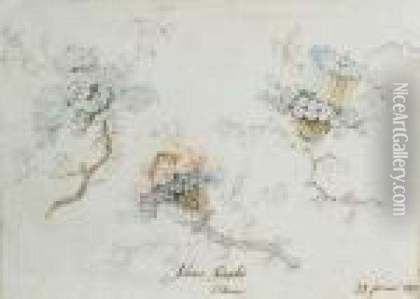 Bouquets De Fleurs Stylises Et Branchages Oil Painting - Jean-Baptiste Pillement