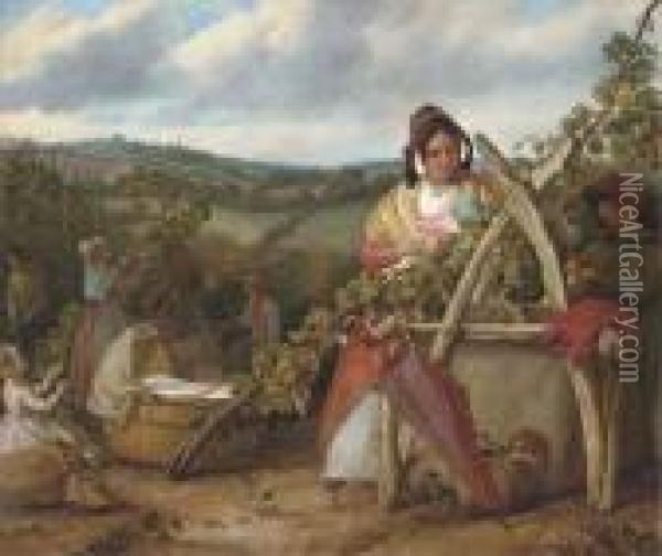 Hop Pickers At Burswood, Kent Oil Painting - Solomon Alexander Hart